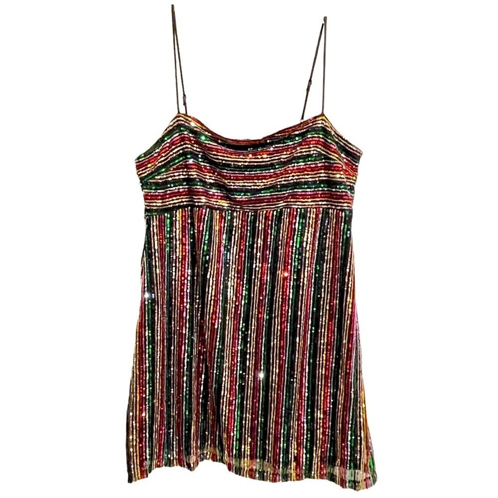 Trixxi Rainbow Sequin Empire Mini Dress Adjustable Straps Babydoll Size XXL - Picture 2 of 10